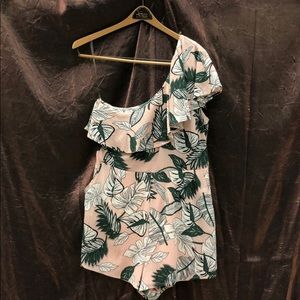 Palm Printed Off the Shoulder Romper